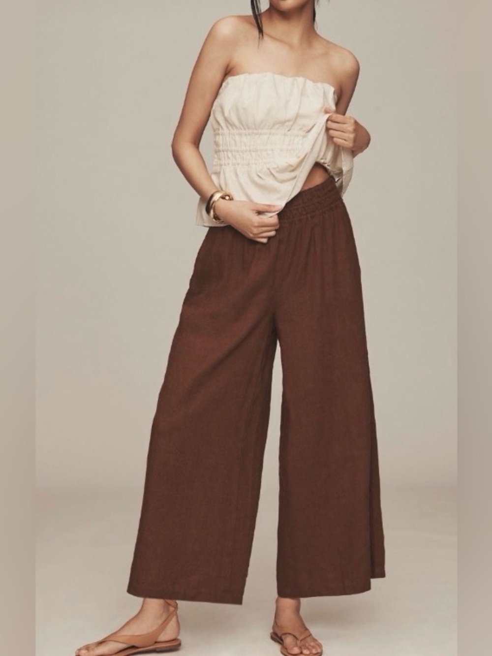 Anthropologie The Somerset Linen Blend Pull-On Wide-Leg Pants - Picture 2 of 10